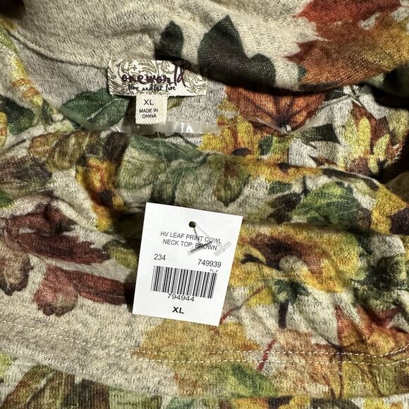 One World Women’s Cowl Neck Tunic Top Size XL Fall Leaf Print Studded Beaded NWT - Picture 7 of 12